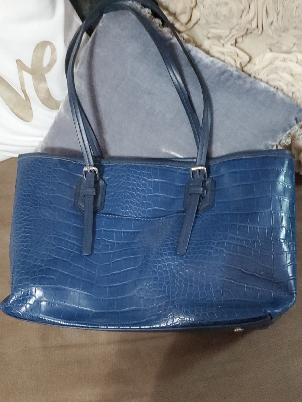 Blue Croc-Embossed Tote Bag by Dana Buchman - Picture 6 of 6